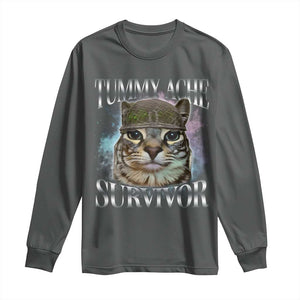 Tummy Ache Survivor Cat Meme Long Sleeve Shirt Vintage 90s Graphic Funny Stomach Issues Bootleg TS10 Dark Heather Print Your Wear
