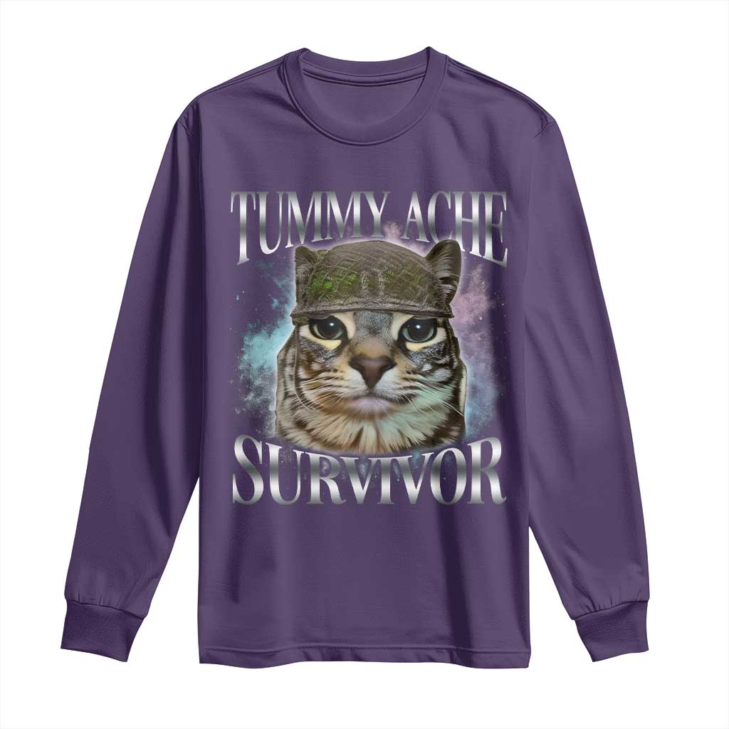 Tummy Ache Survivor Cat Meme Long Sleeve Shirt Vintage 90s Graphic Funny Stomach Issues Bootleg TS10 Purple Print Your Wear