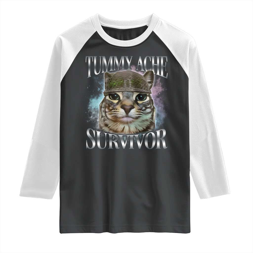 Tummy Ache Survivor Cat Meme Raglan Shirt Vintage 90s Graphic Funny Stomach Issues Bootleg TS10 Black White Print Your Wear