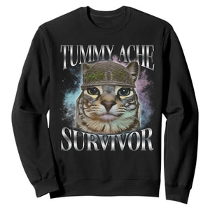 Tummy Ache Survivor Cat Meme Sweatshirt Vintage 90s Graphic Funny Stomach Issues Bootleg TS10 Black Print Your Wear