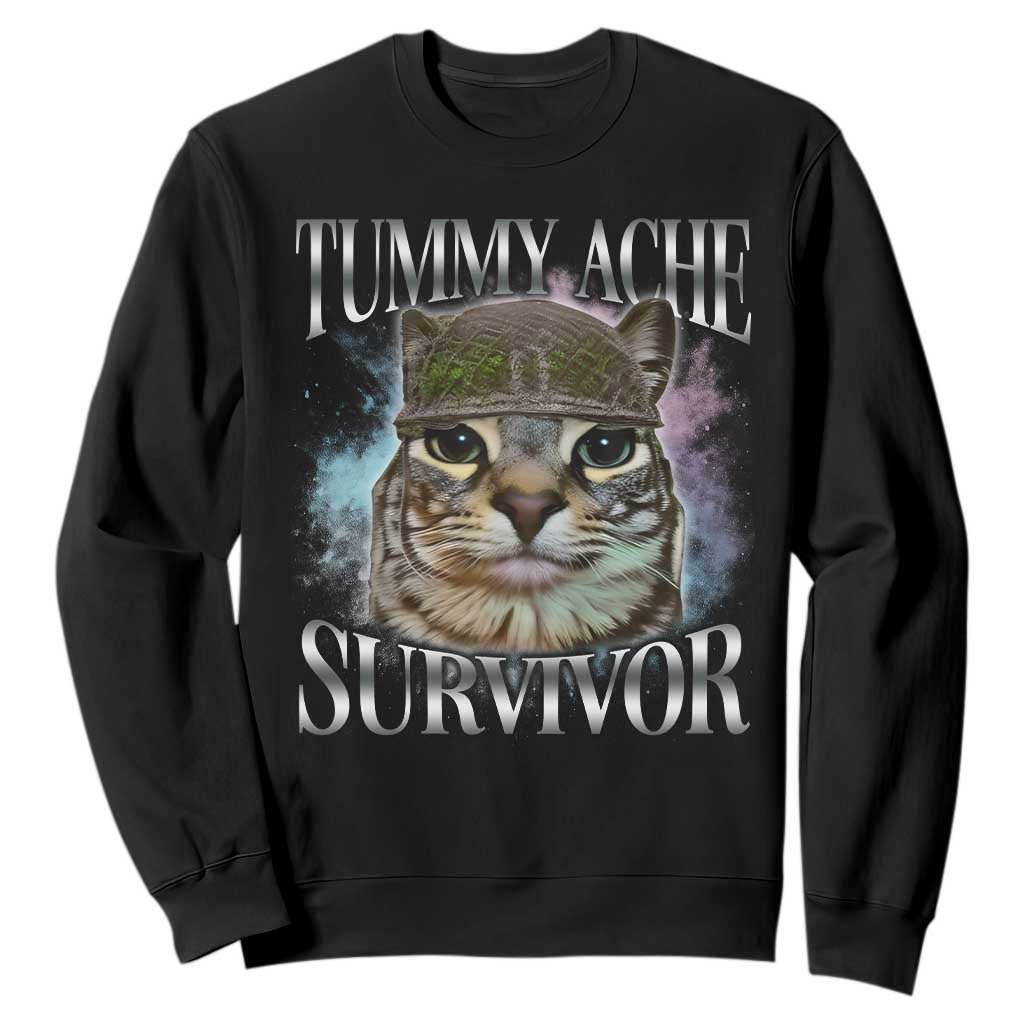 Tummy Ache Survivor Cat Meme Sweatshirt Vintage 90s Graphic Funny Stomach Issues Bootleg TS10 Black Print Your Wear