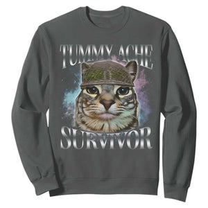 Tummy Ache Survivor Cat Meme Sweatshirt Vintage 90s Graphic Funny Stomach Issues Bootleg TS10 Dark Heather Print Your Wear