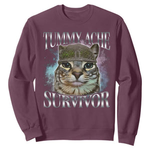 Tummy Ache Survivor Cat Meme Sweatshirt Vintage 90s Graphic Funny Stomach Issues Bootleg TS10 Maroon Print Your Wear