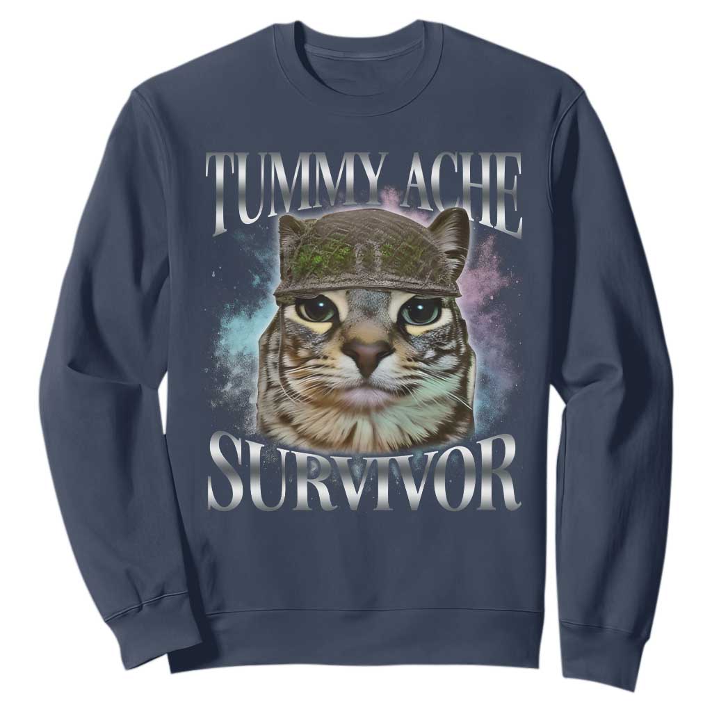 Tummy Ache Survivor Cat Meme Sweatshirt Vintage 90s Graphic Funny Stomach Issues Bootleg TS10 Navy Print Your Wear