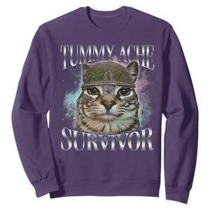Tummy Ache Survivor Cat Meme Sweatshirt Vintage 90s Graphic Funny Stomach Issues Bootleg TS10 Purple Print Your Wear