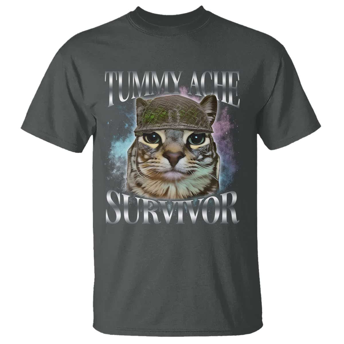Tummy Ache Survivor Cat Meme T Shirt Vintage 90s Graphic Funny Stomach Issues Bootleg TS10 Dark Heather Print Your Wear
