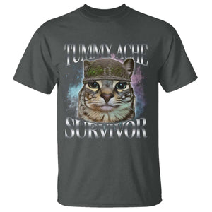 Tummy Ache Survivor Cat Meme T Shirt Vintage 90s Graphic Funny Stomach Issues Bootleg TS10 Dark Heather Print Your Wear