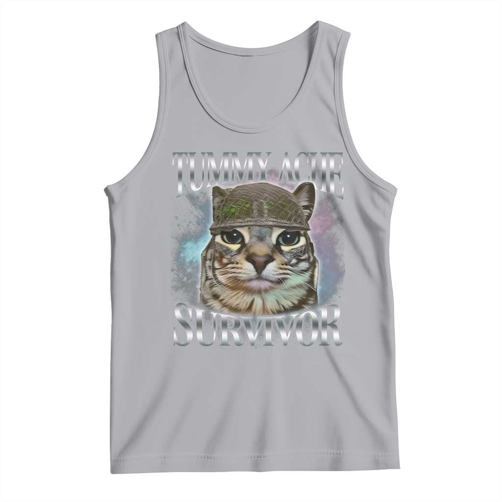Tummy Ache Survivor Cat Meme Tank Top Vintage 90s Graphic Funny Stomach Issues Bootleg TS10 Athletic Heather Print Your Wear