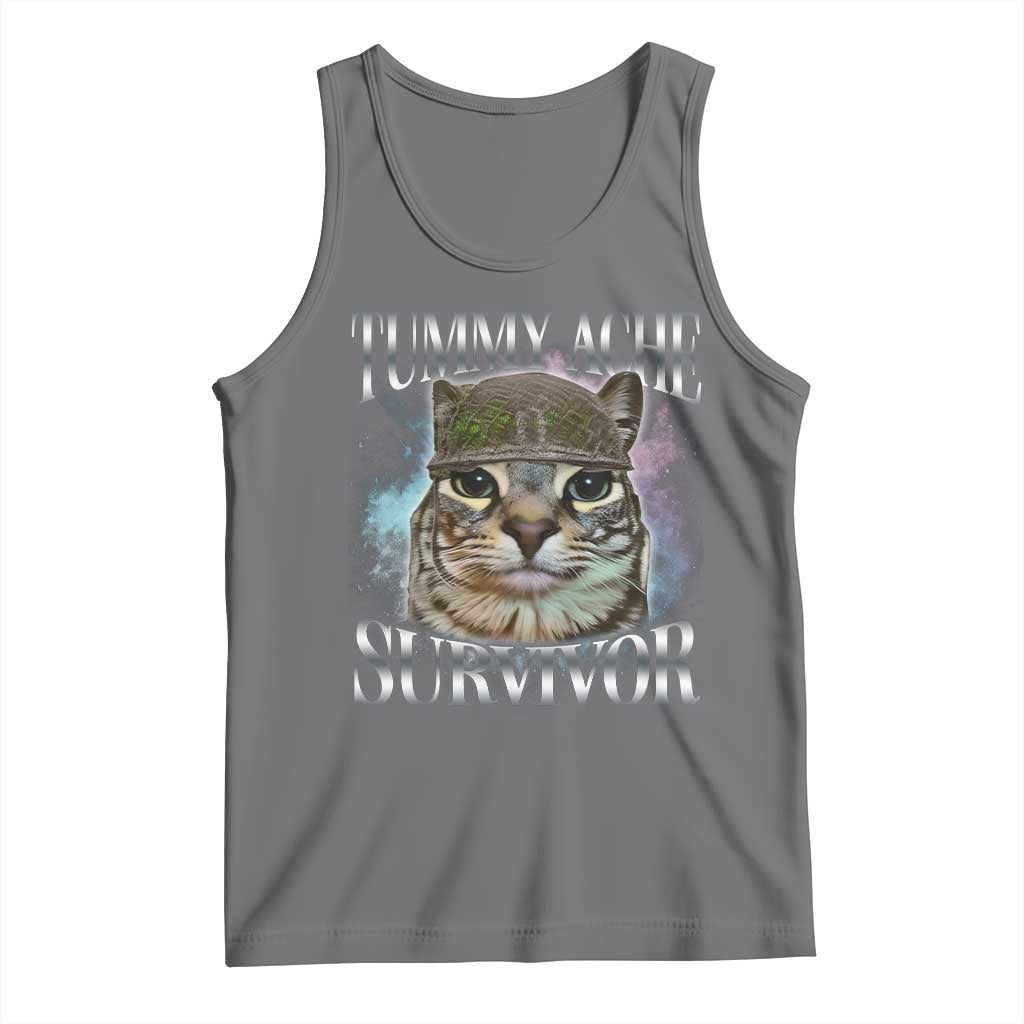 Tummy Ache Survivor Cat Meme Tank Top Vintage 90s Graphic Funny Stomach Issues Bootleg TS10 Black Heather Print Your Wear