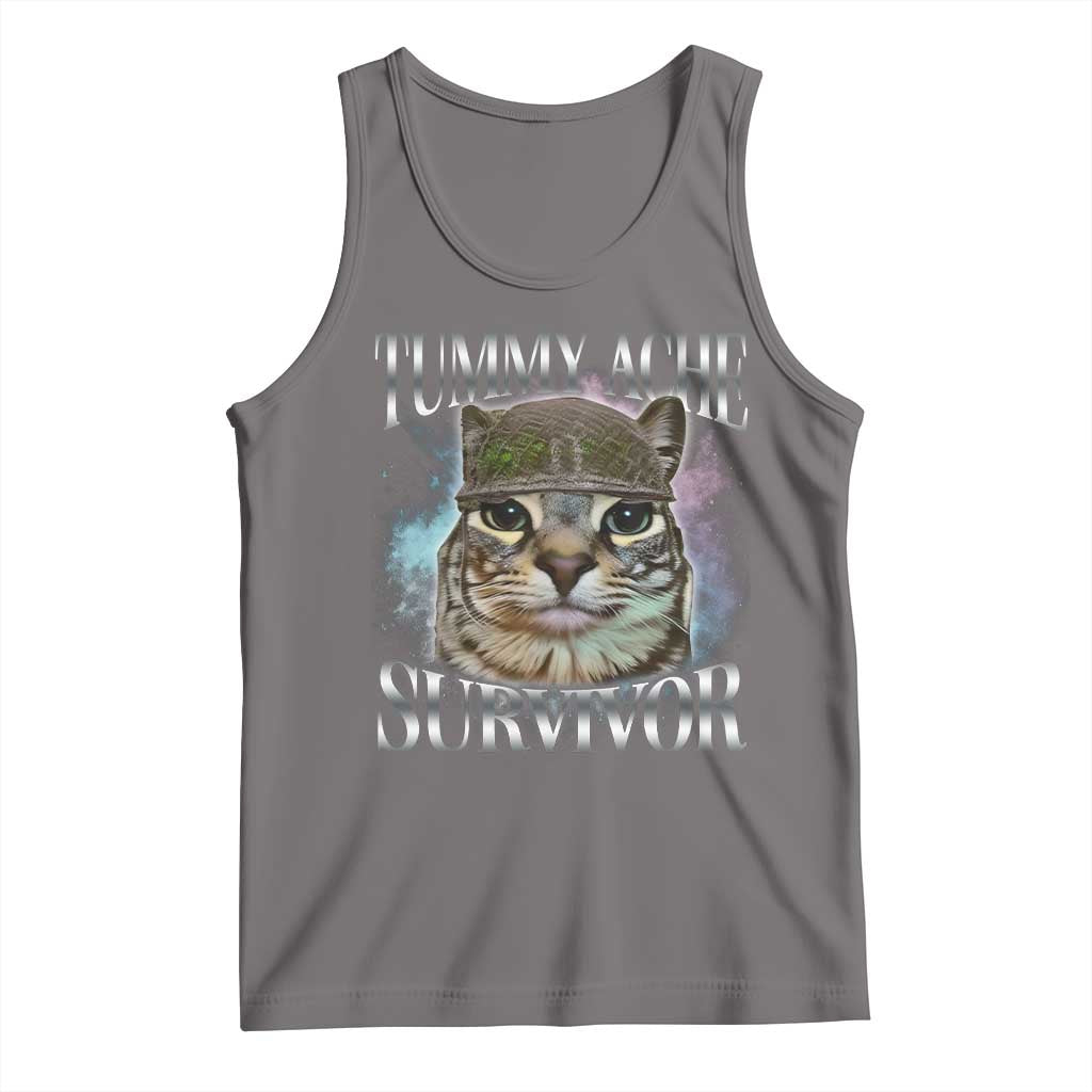 Tummy Ache Survivor Cat Meme Tank Top Vintage 90s Graphic Funny Stomach Issues Bootleg TS10 Deep Heather Print Your Wear