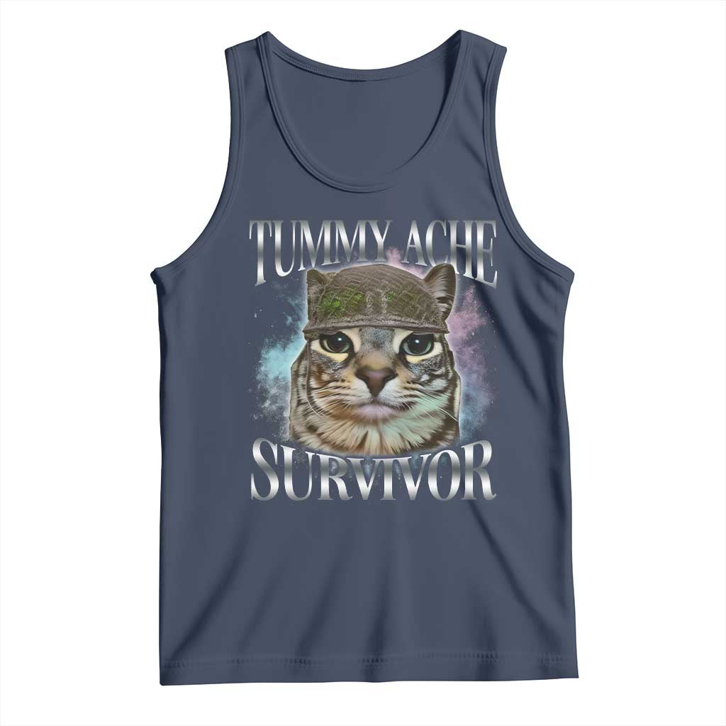Tummy Ache Survivor Cat Meme Tank Top Vintage 90s Graphic Funny Stomach Issues Bootleg TS10 Navy Print Your Wear