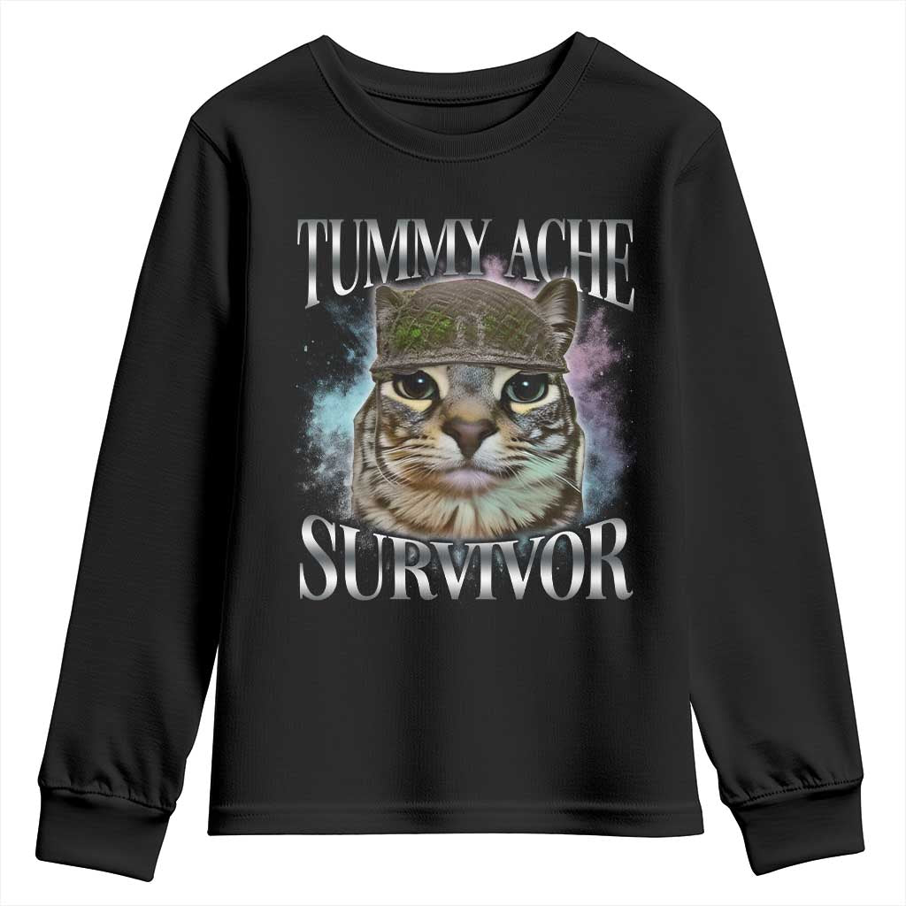 Tummy Ache Survivor Cat Meme Youth Sweatshirt Vintage 90s Graphic Funny Stomach Issues Bootleg TS10 Black Print Your Wear