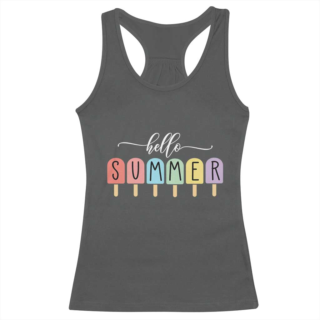Hello Summer Vacation Ice Cream Popsicle Ice Lolly Racerback Tank Top TS10 Dark Heather Print Your Wear