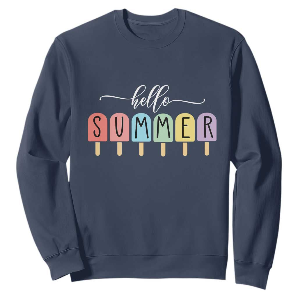 Hello Summer Vacation Ice Cream Popsicle Ice Lolly Sweatshirt TS10 Navy Print Your Wear