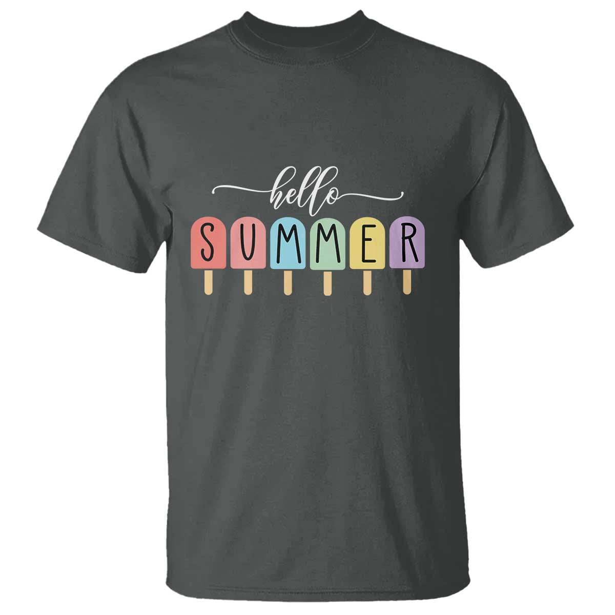 Hello Summer Vacation Ice Cream Popsicle Ice Lolly T Shirt TS10 Dark Heather Print Your Wear