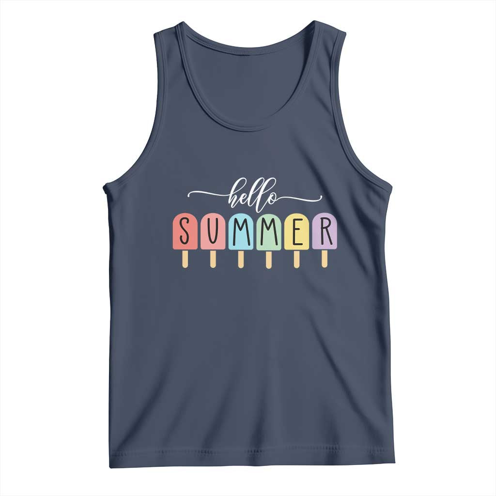 Hello Summer Vacation Ice Cream Popsicle Ice Lolly Tank Top TS10 Navy Print Your Wear