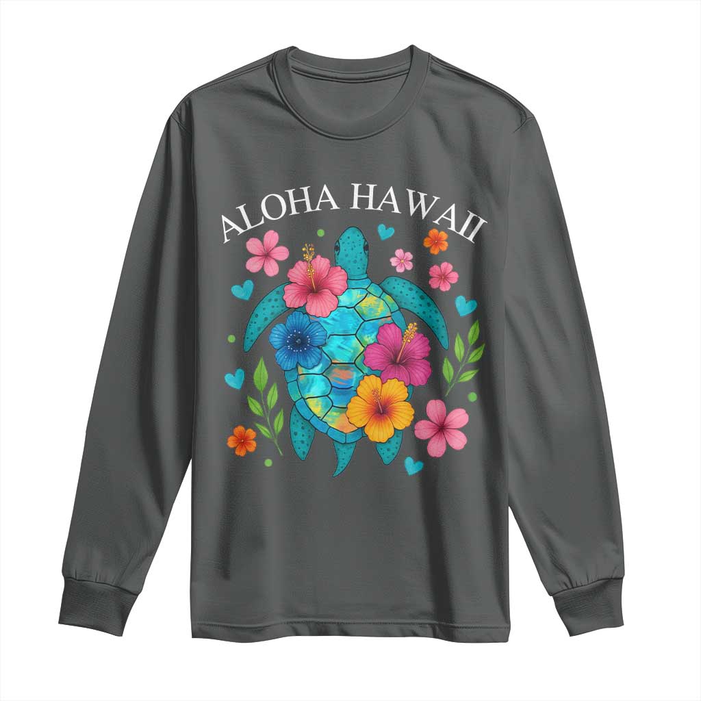 Aloha Hawaii Long Sleeve Shirt Sea Turtle Summer Hawaiian Island TS10 Dark Heather Print Your Wear