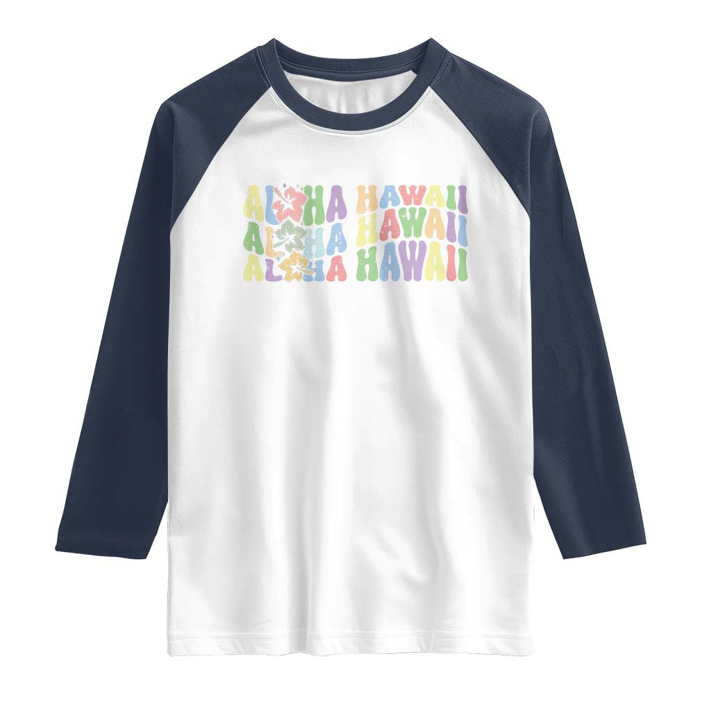 Aloha Hawaii Raglan Shirt Flower Summer Hawaiian Island TS10 White Navy Print Your Wear