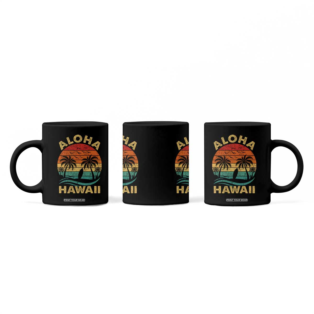 Aloha Hawaii Coffee Mug Retro Hawaiian Island Palm Beach Surfboard Surf TS10 Print Your Wear