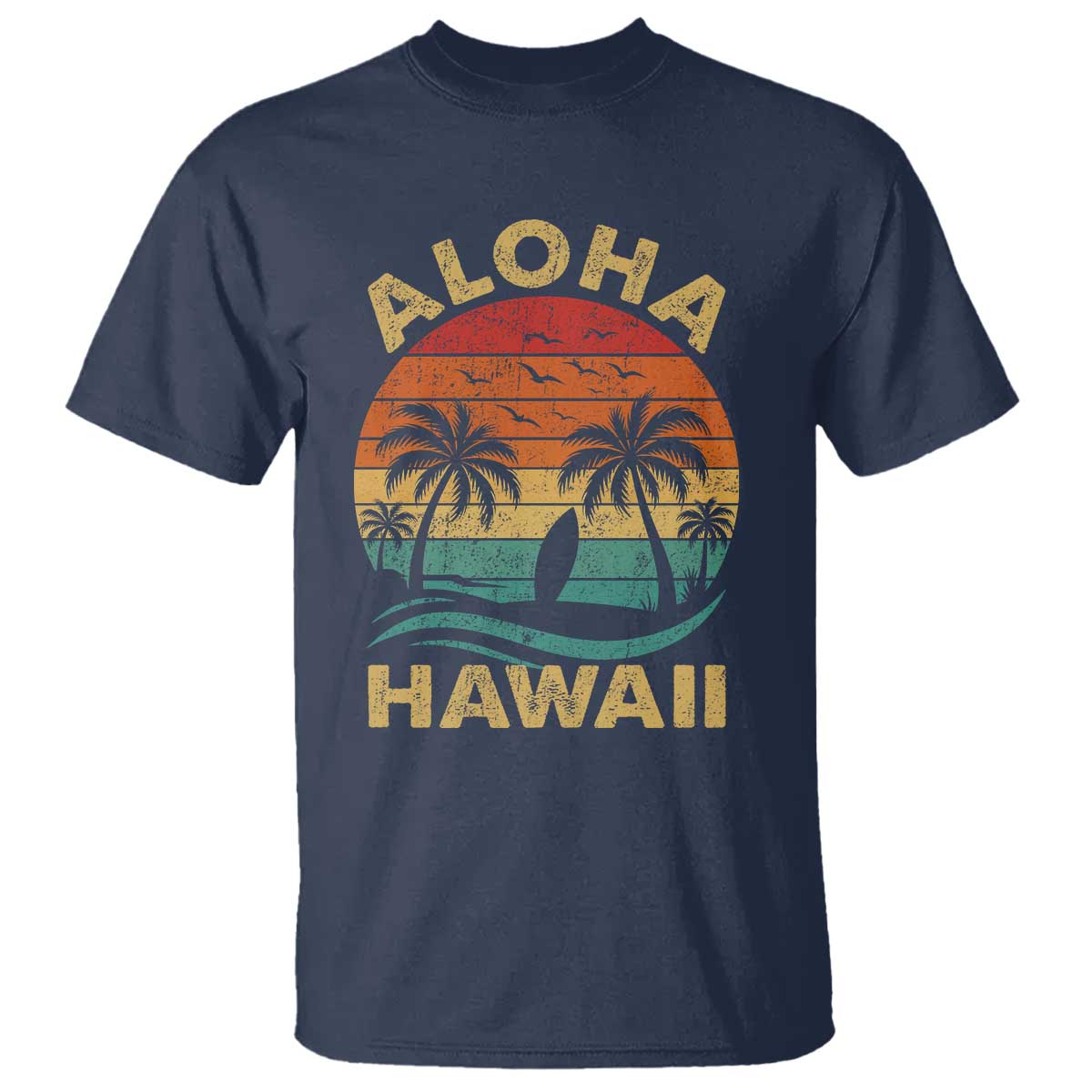 Aloha Hawaii T Shirt Retro Hawaiian Island Palm Beach Surfboard Surf TS10 Navy Print Your Wear