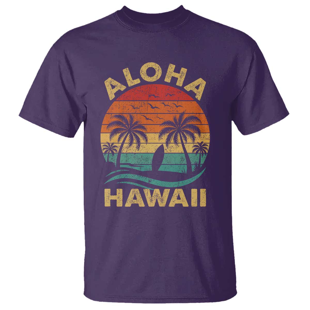 Aloha Hawaii T Shirt Retro Hawaiian Island Palm Beach Surfboard Surf TS10 Purple Print Your Wear