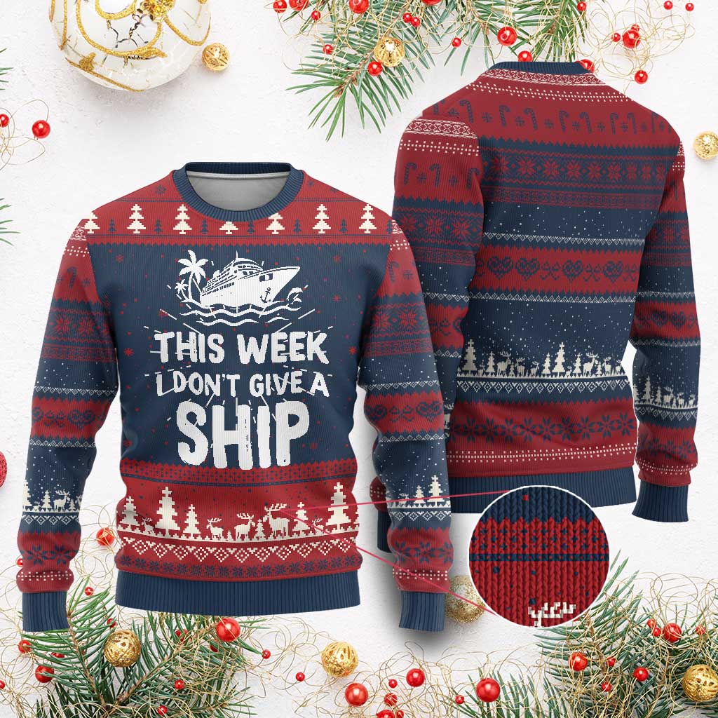 Funny Cruise Knit Sweatshirt This Week I Dont Give a Ship TS10 Burgundy Print Your Wear