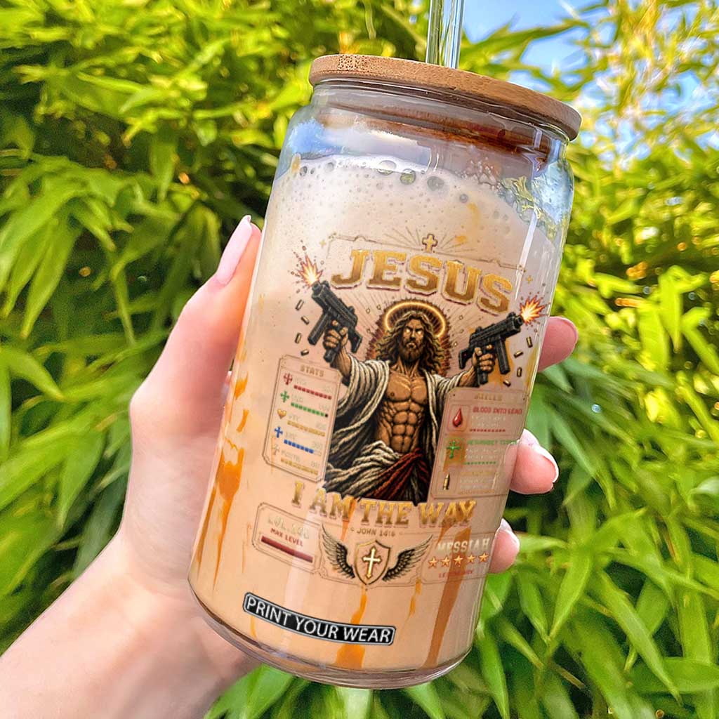 Jesus I Am the Way Character Stats RPG Books Glass Can TS10 Black Print Your Wear