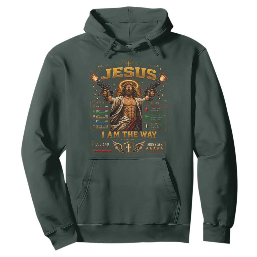 Jesus I Am the Way Character Stats RPG Books Hoodie TS10 Dark Forest Green Print Your Wear