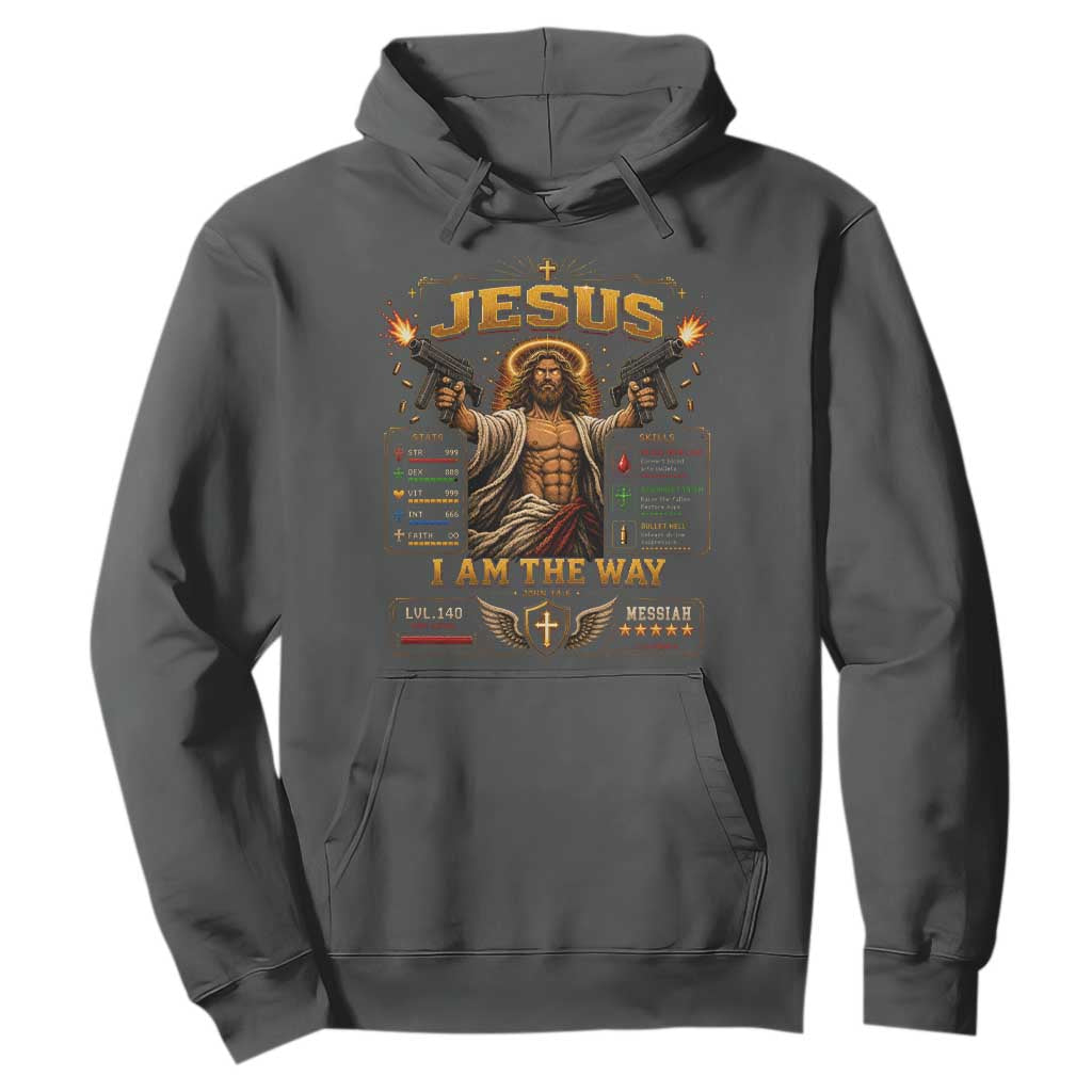 Jesus I Am the Way Character Stats RPG Books Hoodie TS10 Dark Heather Print Your Wear