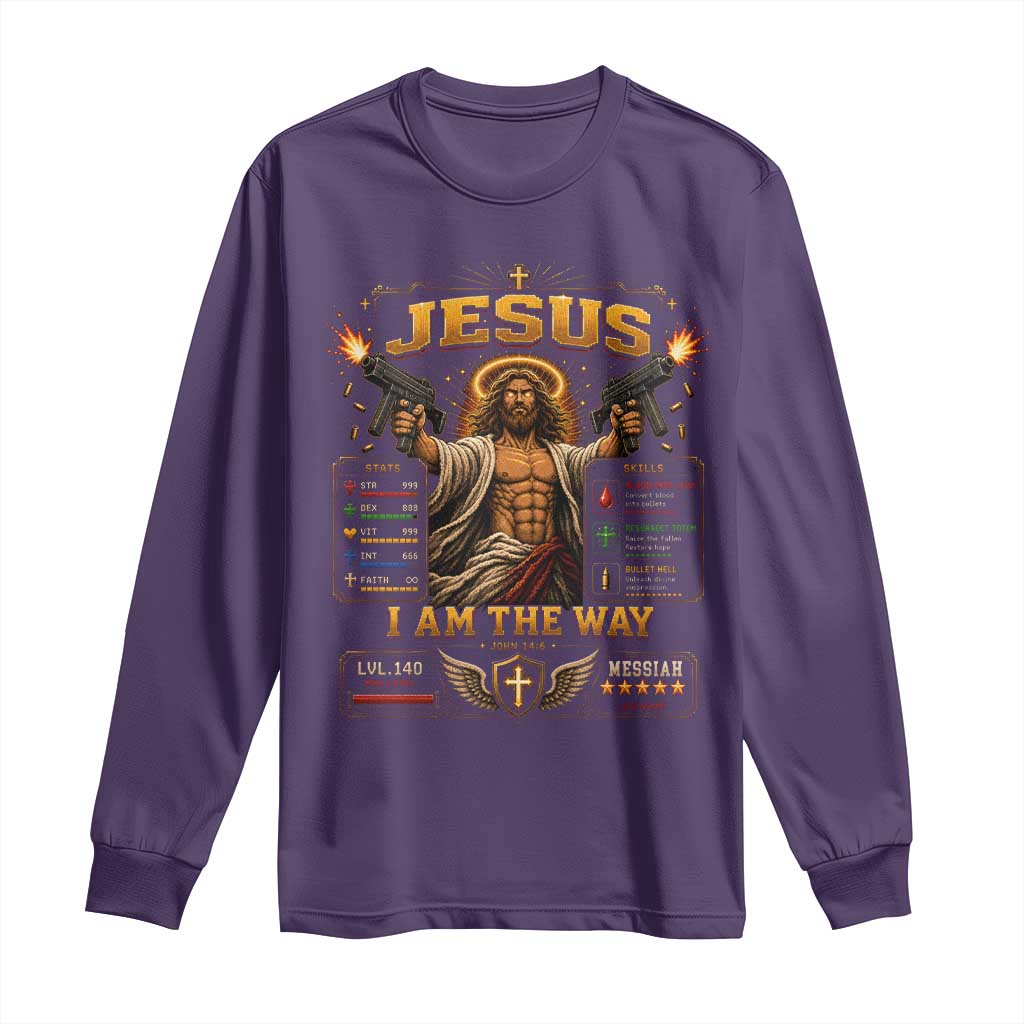 Jesus I Am the Way Character Stats RPG Books Long Sleeve Shirt TS10 Purple Print Your Wear