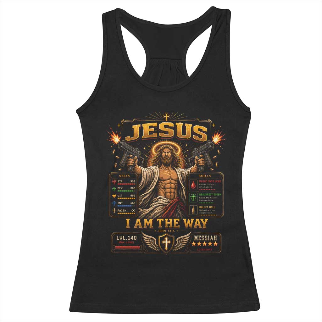 Jesus I Am the Way Character Stats RPG Books Racerback Tank Top TS10 Black Print Your Wear