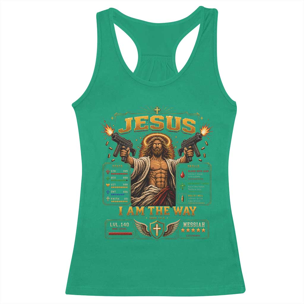 Jesus I Am the Way Character Stats RPG Books Racerback Tank Top TS10 Irish Green Print Your Wear