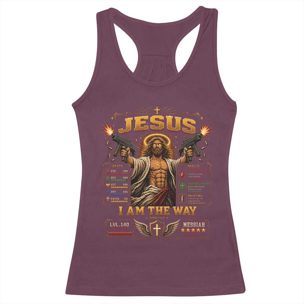 Jesus I Am the Way Character Stats RPG Books Racerback Tank Top TS10 Maroon Print Your Wear