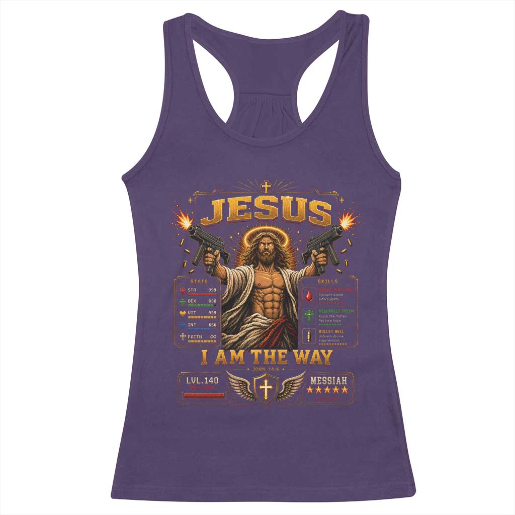 Jesus I Am the Way Character Stats RPG Books Racerback Tank Top TS10 Purple Print Your Wear