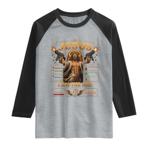 Jesus I Am the Way Character Stats RPG Books Raglan Shirt TS10 Heather Gray Black Print Your Wear