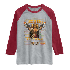 Jesus I Am the Way Character Stats RPG Books Raglan Shirt TS10 Heather Gray Heather Red Print Your Wear