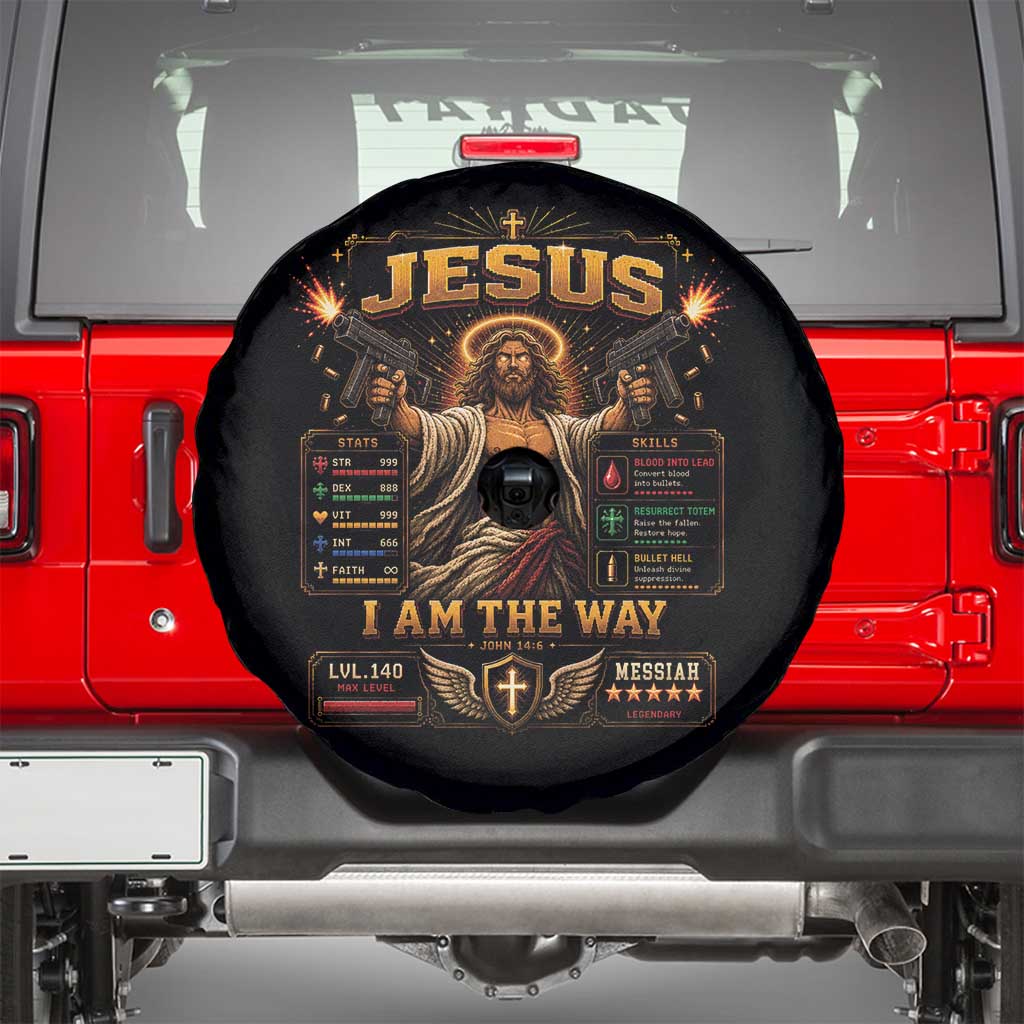 Jesus I Am the Way Character Stats RPG Books Spare Tire Cover TS10 Black Print Your Wear