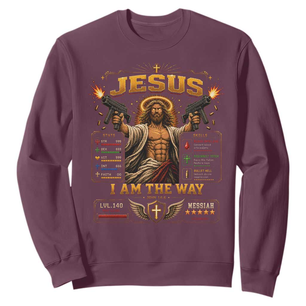 Jesus I Am the Way Character Stats RPG Books Sweatshirt TS10 Maroon Print Your Wear