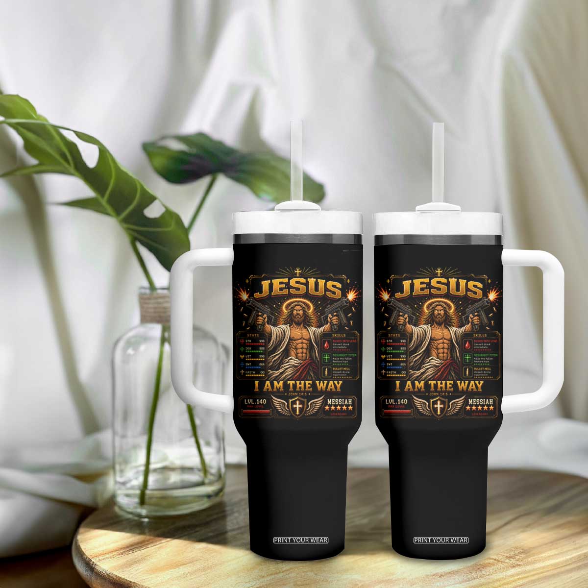 Jesus I Am the Way Character Stats RPG Books Tumbler With Handle TS10 Print Your Wear