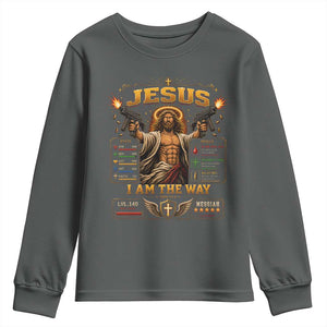 Jesus I Am the Way Character Stats RPG Books Youth Sweatshirt TS10 Dark Heather Print Your Wear