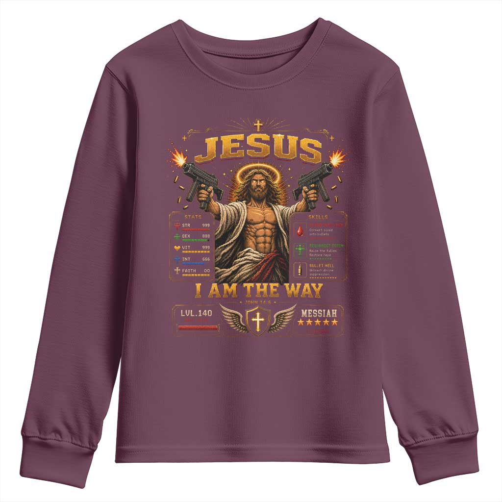 Jesus I Am the Way Character Stats RPG Books Youth Sweatshirt TS10 Maroon Print Your Wear