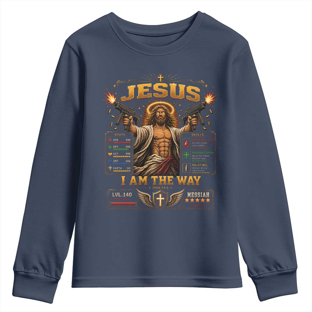 Jesus I Am the Way Character Stats RPG Books Youth Sweatshirt TS10 Navy Print Your Wear