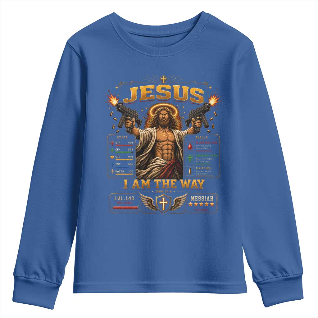 Jesus I Am the Way Character Stats RPG Books Youth Sweatshirt TS10 Royal Blue Print Your Wear