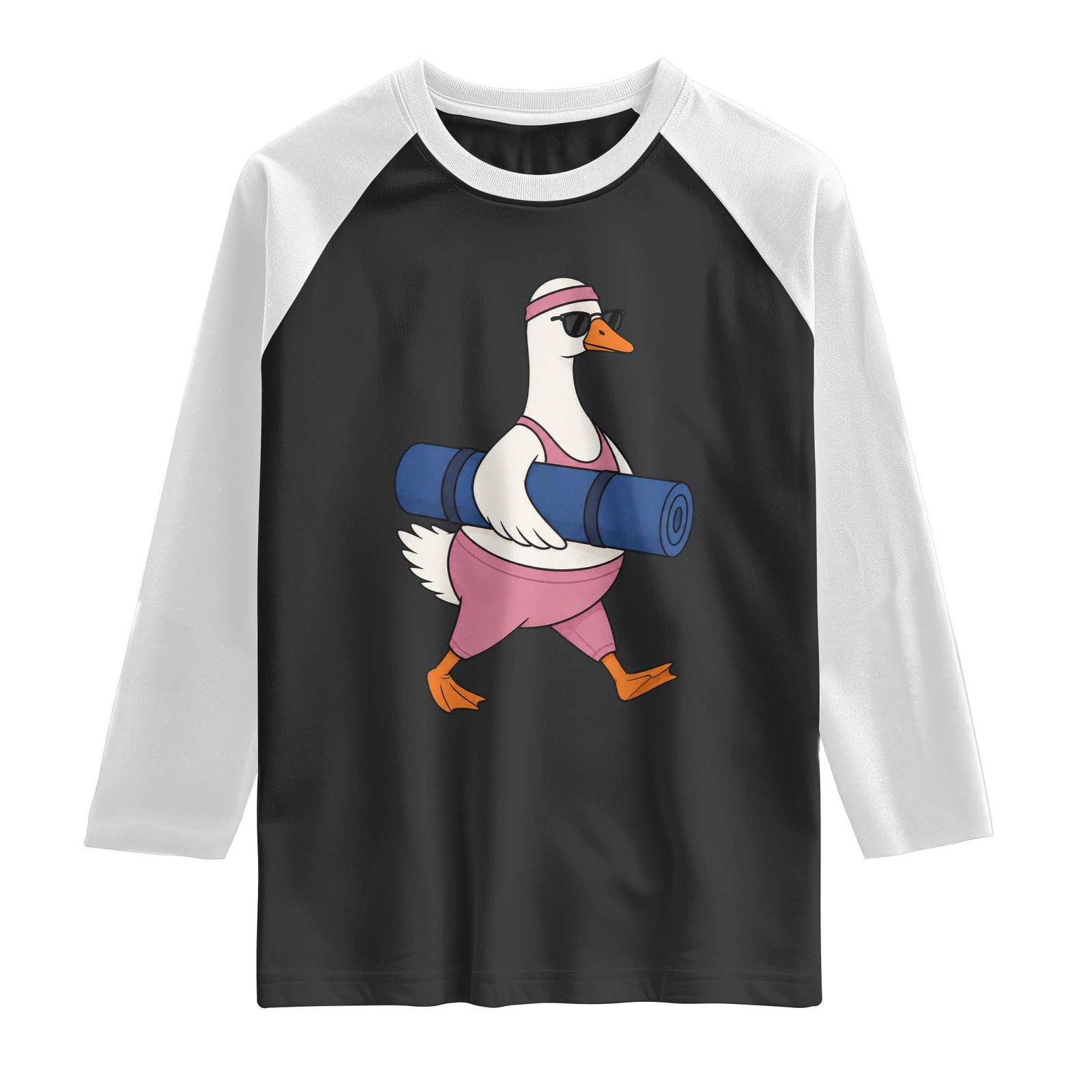 Yoga Goose Carrying Mat Raglan Shirt Funny Yogi Workout Fitness Graphic TS10 Black White Print Your Wear