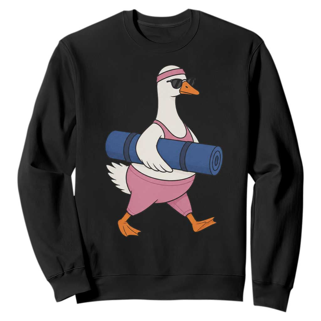 Yoga Goose Carrying Mat Sweatshirt Funny Yogi Workout Fitness Graphic TS10 Black Print Your Wear