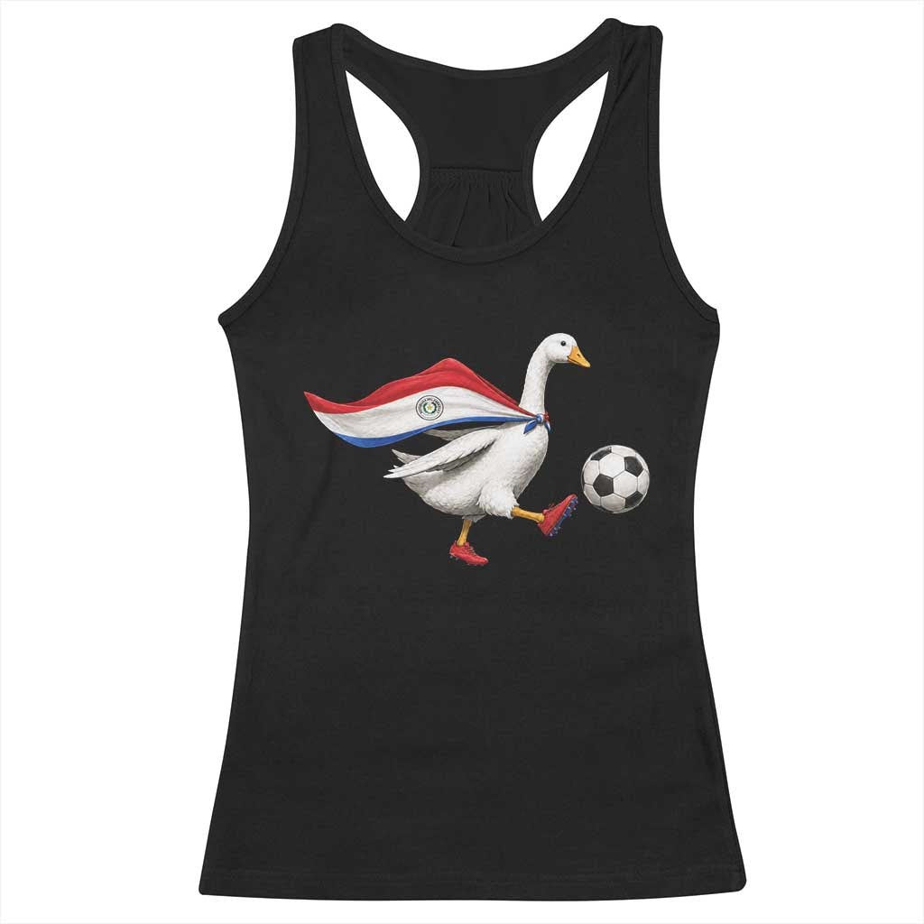 Funny Paraguay Soccer Racerback Tank Top Goose Wearing Paraguayan Flag Patriotic Football Fan Graphic TS10 Black Print Your Wear
