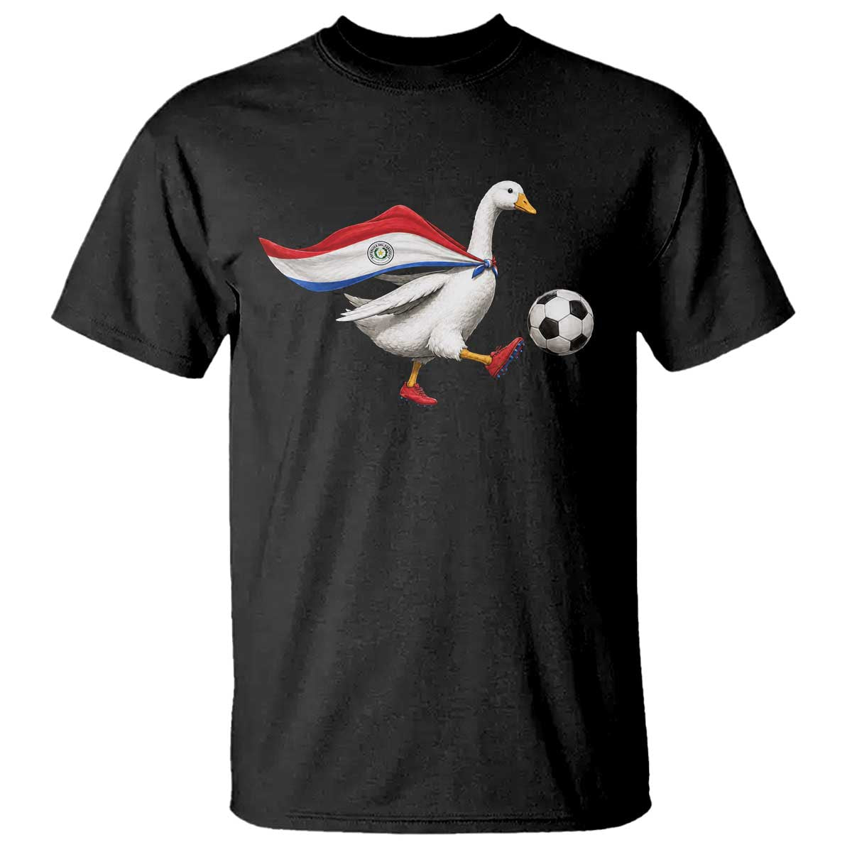 Funny Paraguay Soccer T Shirt Goose Wearing Paraguayan Flag Patriotic Football Fan Graphic TS10 Black Print Your Wear