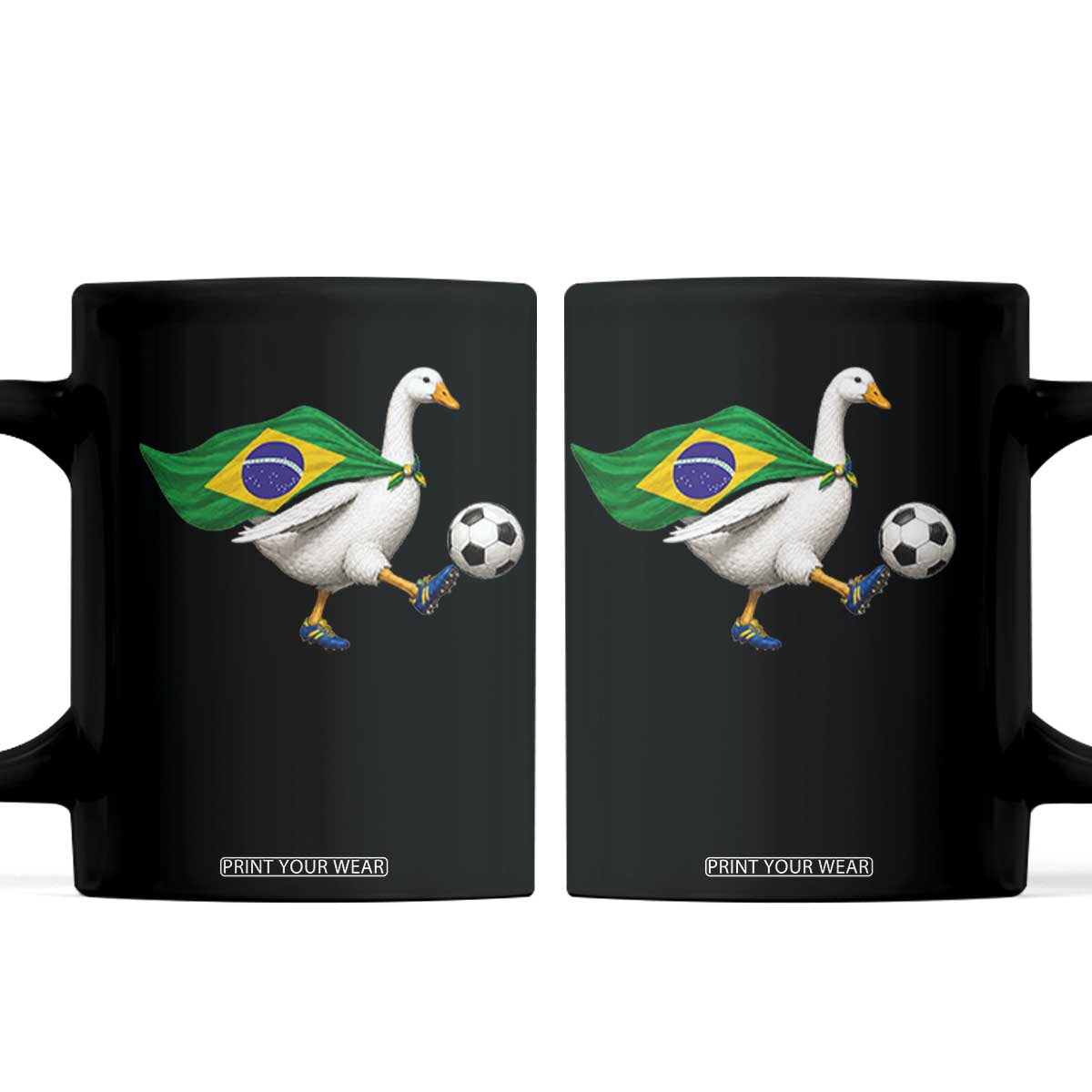Brazil Soccer Goose Coffee Mug Brazilian Flag Patriotic Football Fan Graphic TS10 Black Print Your Wear