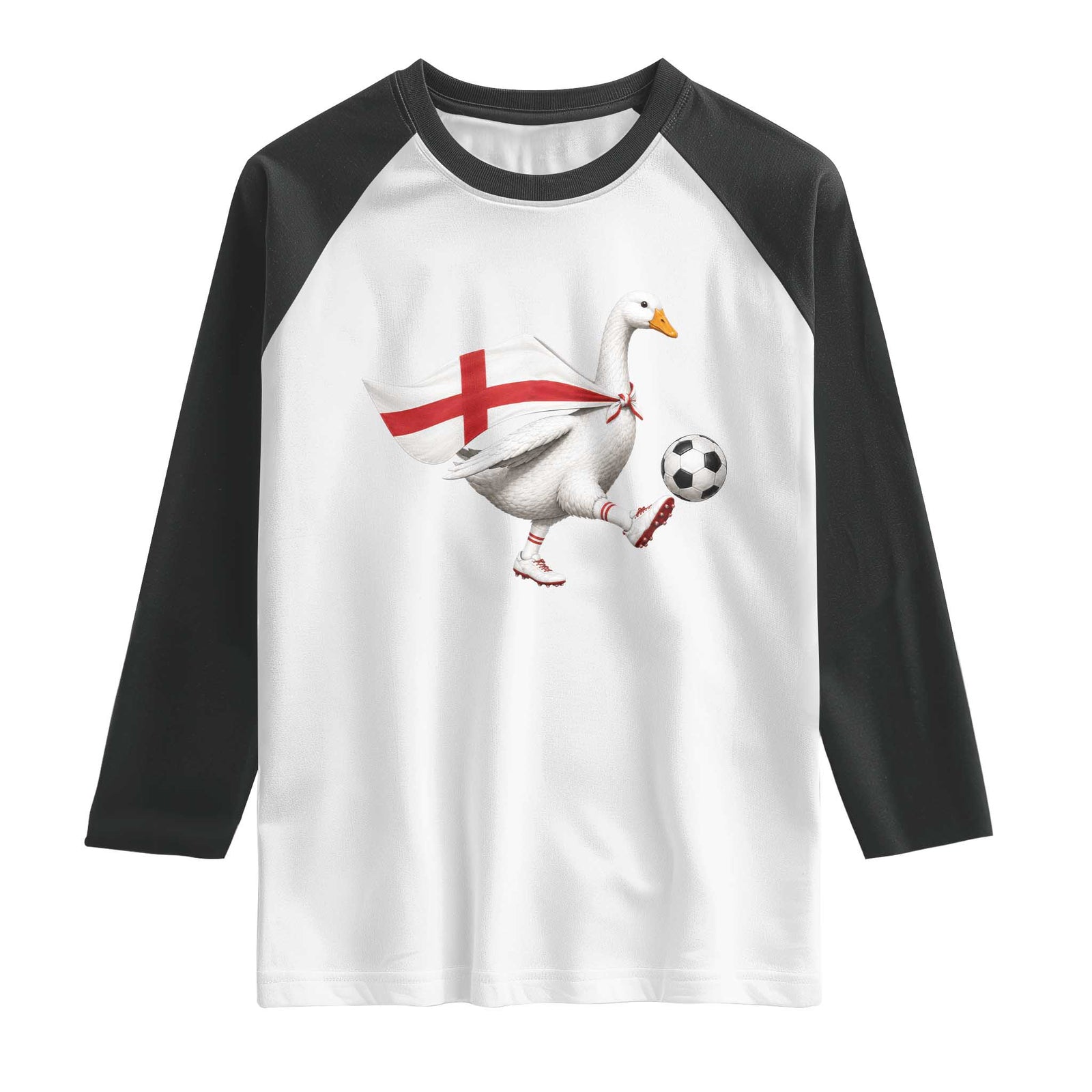 England Soccer Goose Raglan Shirt Patriotic Football Fan Graphic England Flag TS10 White Black Print Your Wear