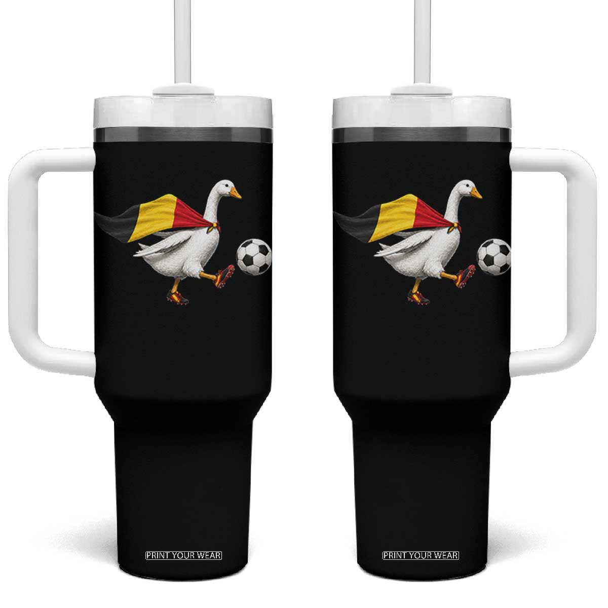 Belgium Soccer Goose Tumbler With Handle Belgian Flag Patriotic Football Fan Graphic TS10 One Size: 40 oz Black Print Your Wear